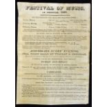 1821 Music Festival Poster at Chester Advertising 6 Concerts in the Cathedral mostly of Handel's