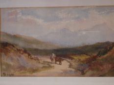 English School, 19th Century. Highland landscapes with figures on a path. A pair. Both signed with