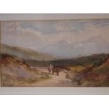 English School, 19th Century. Highland landscapes with figures on a path. A pair. Both signed with