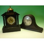 A French Mantle clock. Slate and marble cased, 15" high and another mantle clock
