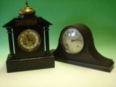 A French Mantle clock. Slate and marble cased, 15" high and another mantle clock