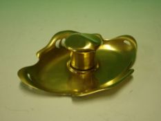 Brass Inkwell of stylised Art-Nouveau form. German. C. 1910. 6" wide