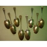 Silver Flatware - Eight table and dessert spoons. London. Dates from 1726-1791. 13ozs 12dwts