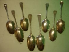 Silver Flatware - Eight table and dessert spoons. London. Dates from 1726-1791. 13ozs 12dwts