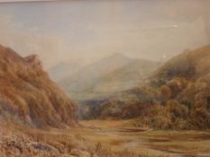 J Morris. River valley with sheep. Signed and dated '06. Watercolour on paper 10"x 14 ½"