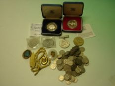 Miscellaneous Coins together with a small quantity of costume jewellery and a WWII service medal