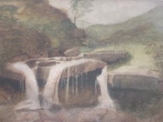 Stephen E Hogley Exh. 1881-93 Mountain stream cascade. Signed initials. Watercolour 6 ½"x 9"