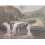 Stephen E Hogley Exh. 1881-93 Mountain stream cascade. Signed initials. Watercolour 6 ½"x 9"