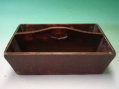 A Stained Pine Cutlery Tray of tapered form. 14" long. 19th century