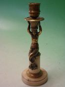 A Bronze Candlestick. Neo-classical in form, the stem a mermaid bearing a wicker basket on her head,