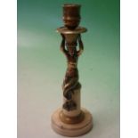 A Bronze Candlestick. Neo-classical in form, the stem a mermaid bearing a wicker basket on her head,
