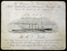 1897 Her Majesty's Ship "Niobe" Launch Invitation Card for the Navy dated 20th February at 12 o'