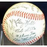 Signed c1966 Houston Astros Baseball featuring players such as Robin Roberts, Joe Morgan, Ron