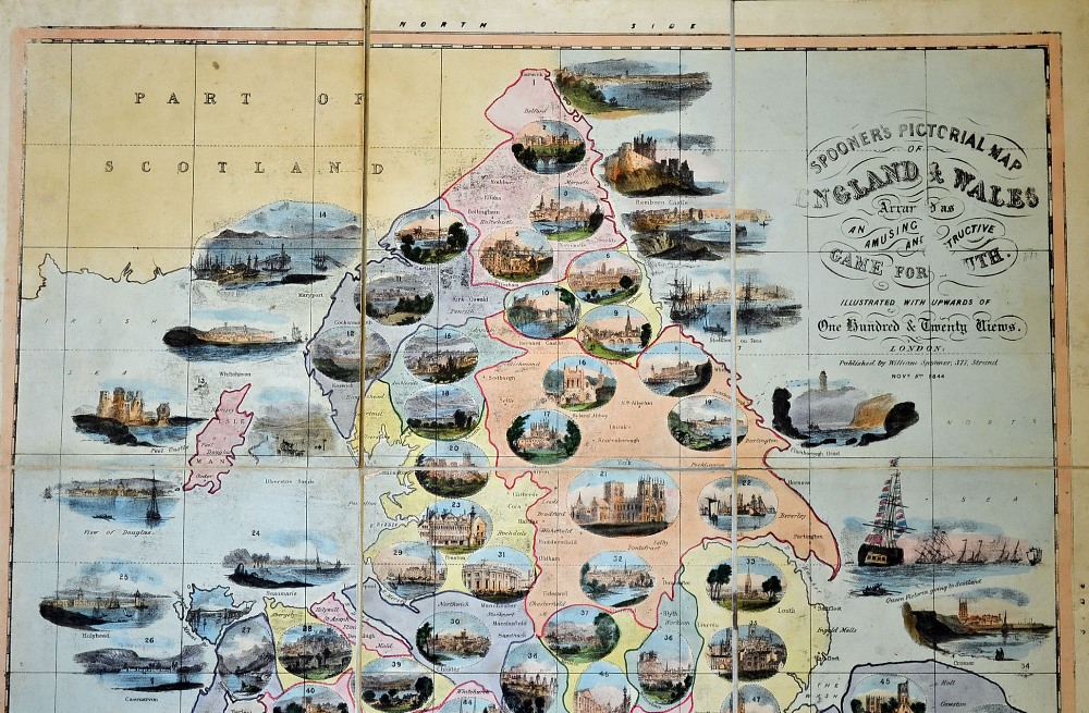 1844 Spooner's Pictorial Map of the Cities and Towns of England & Wales Board Game, attractively - Image 2 of 3