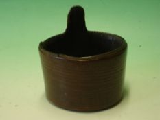 Treen. An oak vessel or measure, coopered with oak veneer secured to the back with iron nails.