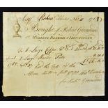 Interesting 1768 Printed Bill bought by a Robert Greenwood, Working Brazier & Ironmonger, Colchester