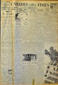 Scarce 1943 Cardiff Times Chronology with 1605 to spine, including a bound volume of 50 newspapers