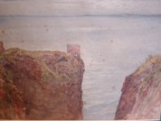 Sir William Fettes Douglas RSA 1822-1891 Scottish coastal scene with cliff top castle ruins.