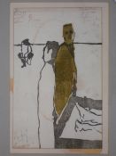 Manner of Picasso. Figure study. Bears signature and annotations. Inscribed verso. Mixed media 9"x