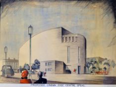 Artists Impressions 1946 Proposed Cinema and Civic Centre Speke hand drawn illustrations depicting