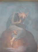 Follower of George Frederic Watts Allegorical study of "Hope" she sitting on a globe, blindfolded