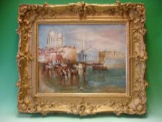 English School. Venetian scene. Signed initials "AC" and dated '15. Oil on canvas 16"x 20"