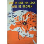 WWII Propaganda Colour Poster featuring Adolf Hitler as a spider with the slogan 'One by One His