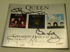Queen. A Greatest Hits CD album, signed by the three remaining members of the band (One CD missing)