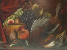 English School, 19th Century. Still life of pheasant with a bowl of fruit. Oil on canvas 15"x 20"