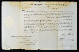 1844 East India Company Commission Document appointing Charles Fleming Bruire of the 13th Regiment