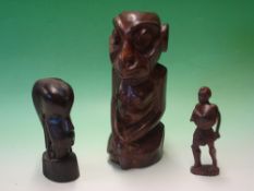 African Art. Three treen carvings, the largest 12" high