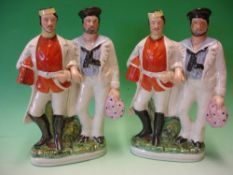 Staffordshire Pottery. A pair of flat backed figure groups, soldier and sailor. 12 ½" high. 19th