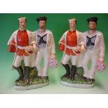 Staffordshire Pottery. A pair of flat backed figure groups, soldier and sailor. 12 ½" high. 19th