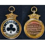 9 carat Gold Ace Motor Club Medallion/Fob in gold and enamel having a coronet crown to top with 'Ace