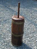 A Coopered Butter Churn. Oak with lid and dasher, the churn 20" high