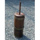 A Coopered Butter Churn. Oak with lid and dasher, the churn 20" high