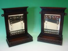 A Pair of Mahogany Wall Mirrors each with a bevelled plate channel moulded and reverse cut with