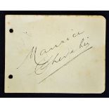 Interesting autograph of Entertainer Maurice Chevalier on a single sheet, with minor wear