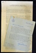 Hand Signed Minister of Transport Alfred Barnes MP typewritten letter on Ministry of Transport