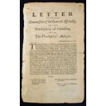 1706 Printed Letter from the Commission of the General Assembly to the Presbytery of Hamilton in