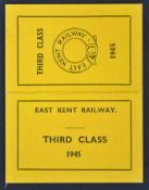 1945 East Kent Railway Free Pass a 3rd Class Free Pass. Printed on cloth backed folding card, in