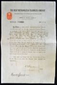 1883 The West Metropolitan Tramways Ltd, London Certificate for £50 Mortgage Stock hand signed by