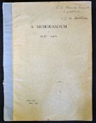 Very Scarce Hand signed Kurt Hahn 'A Memorandum' dated 3rd September 1948 New York, a 38p printed