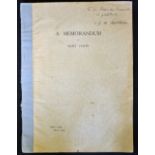 Very Scarce Hand signed Kurt Hahn 'A Memorandum' dated 3rd September 1948 New York, a 38p printed