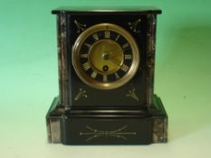 A French Mantle Clock. Slate and marble case, the dial with black chapter ring and Roman numerals.
