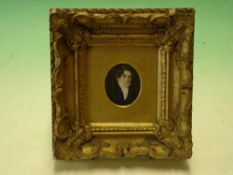 English Miniaturist Circa 1820. Portrait of a gentleman, he wearing a black coat with white stock