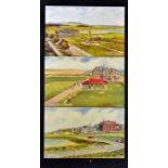 3x interesting 1940s Valentine's Art Colour postcards of The Club House, and The Old Golf Course