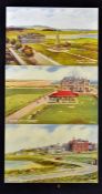 3x interesting 1940s Valentine's Art Colour postcards of The Club House, and The Old Golf Course