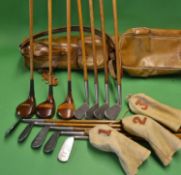 Fine composed full set of 12x golf clubs c/w fine leather golf bag and head covers - all fitted with