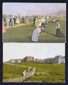 2x St Andrews Old Course coloured golfing postcards 1904 onwards to include "Ladies Links, St